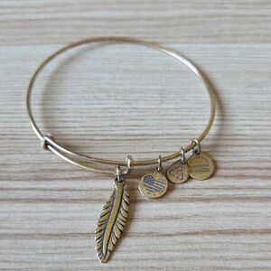 Alex and Ani Brass Feather Charm Bangle Bracelet